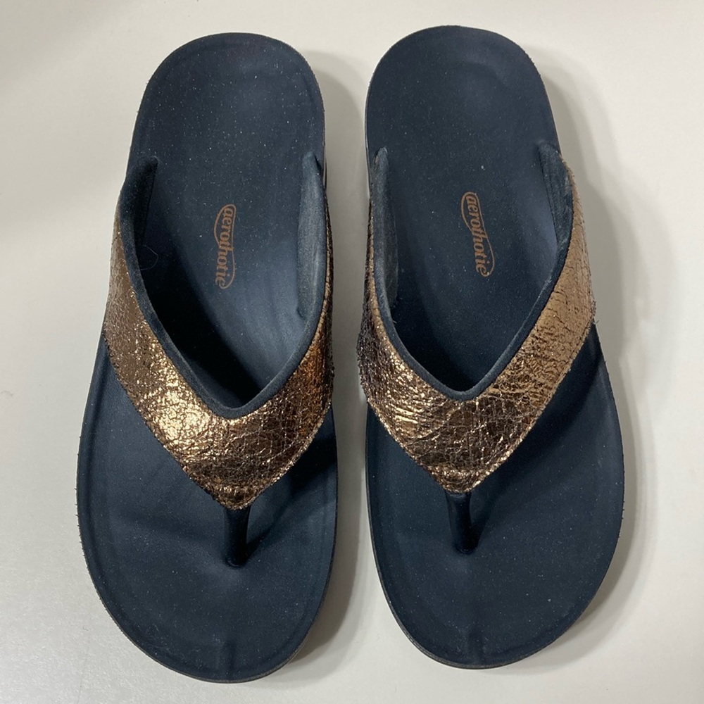 Aerothotie Flip Flop Platform Sandals Sz Eu 39 Black Sparkly Rose Gold Metallic